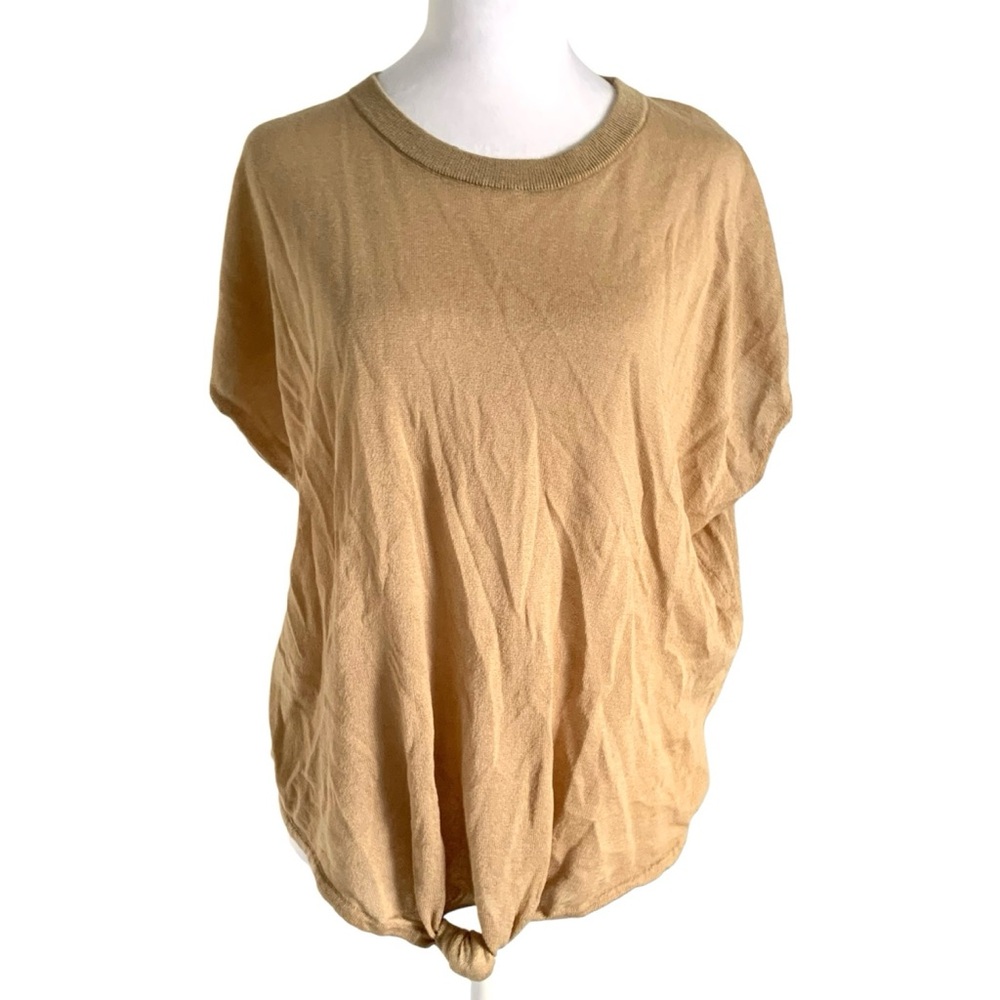 NWT Tahari XL Camel Tam Lightweight Viscose Knotted Front Short Sleeve Top